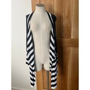 Fontana Womens White & Black Striped Knit Draped Open Cardigan Size Large